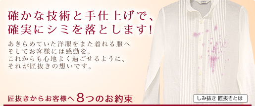 衣類の染み抜き シミ抜き しみ抜き 専門店 感動の染み抜き 匠抜き