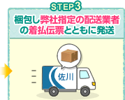 STEP3：梱包し佐川急便の着払伝票とともに発送